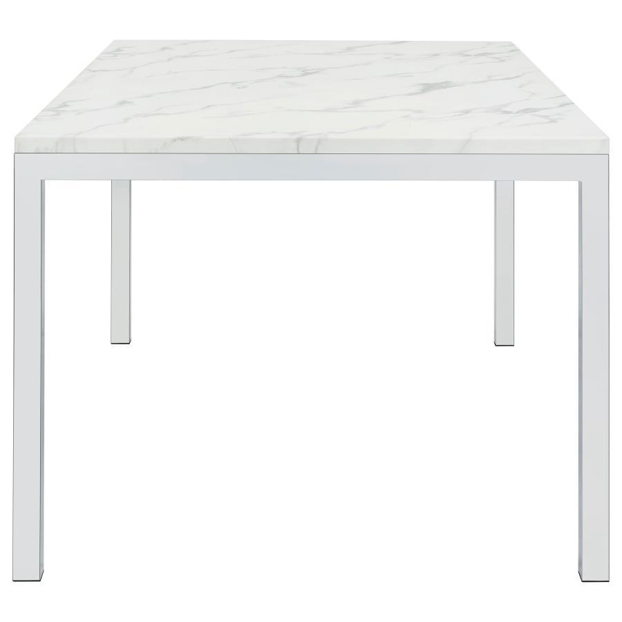 Athena - Mesa de comedor rectangular con tapa de mármol - Cromo