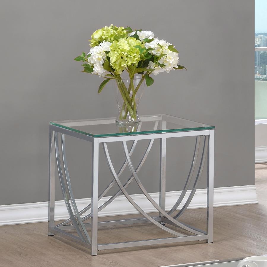 Lille - Glass Top Square End Table Accents - Chrome