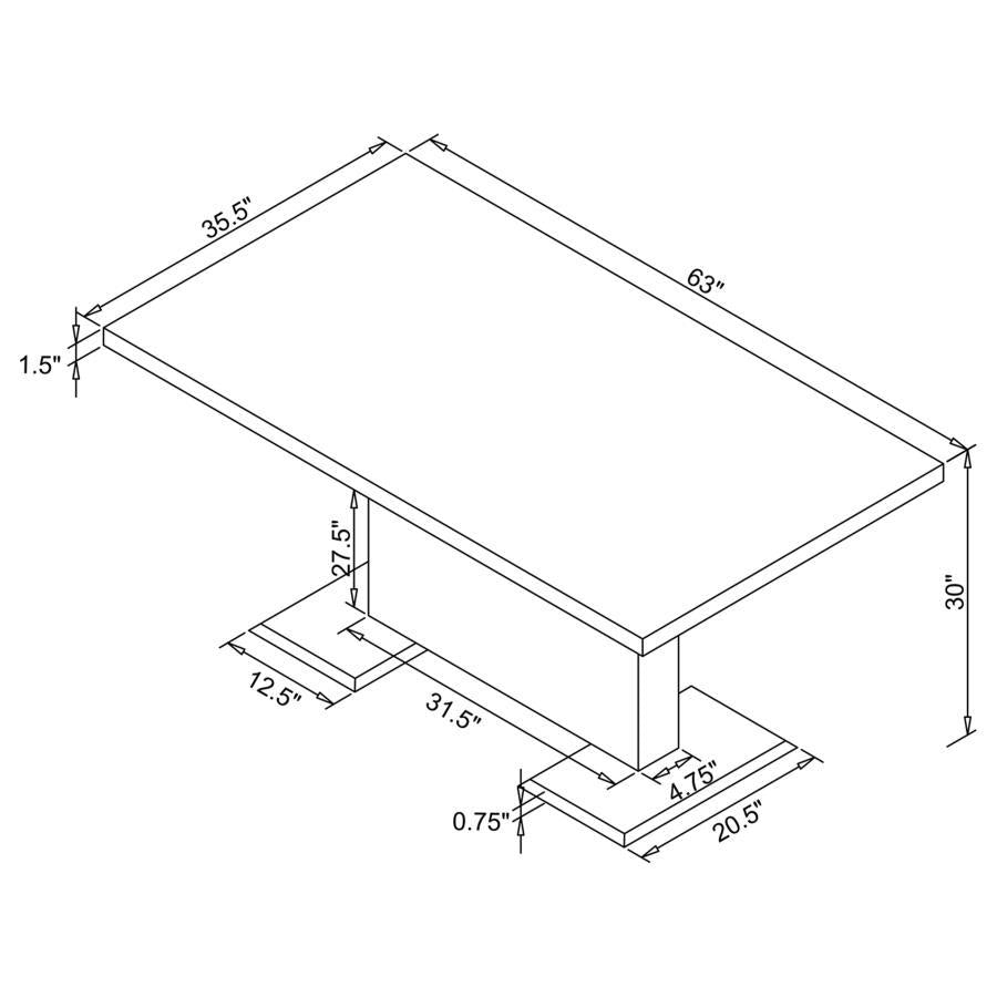 Anges - Mesa de comedor con pedestal en forma de T - Blanco brillante