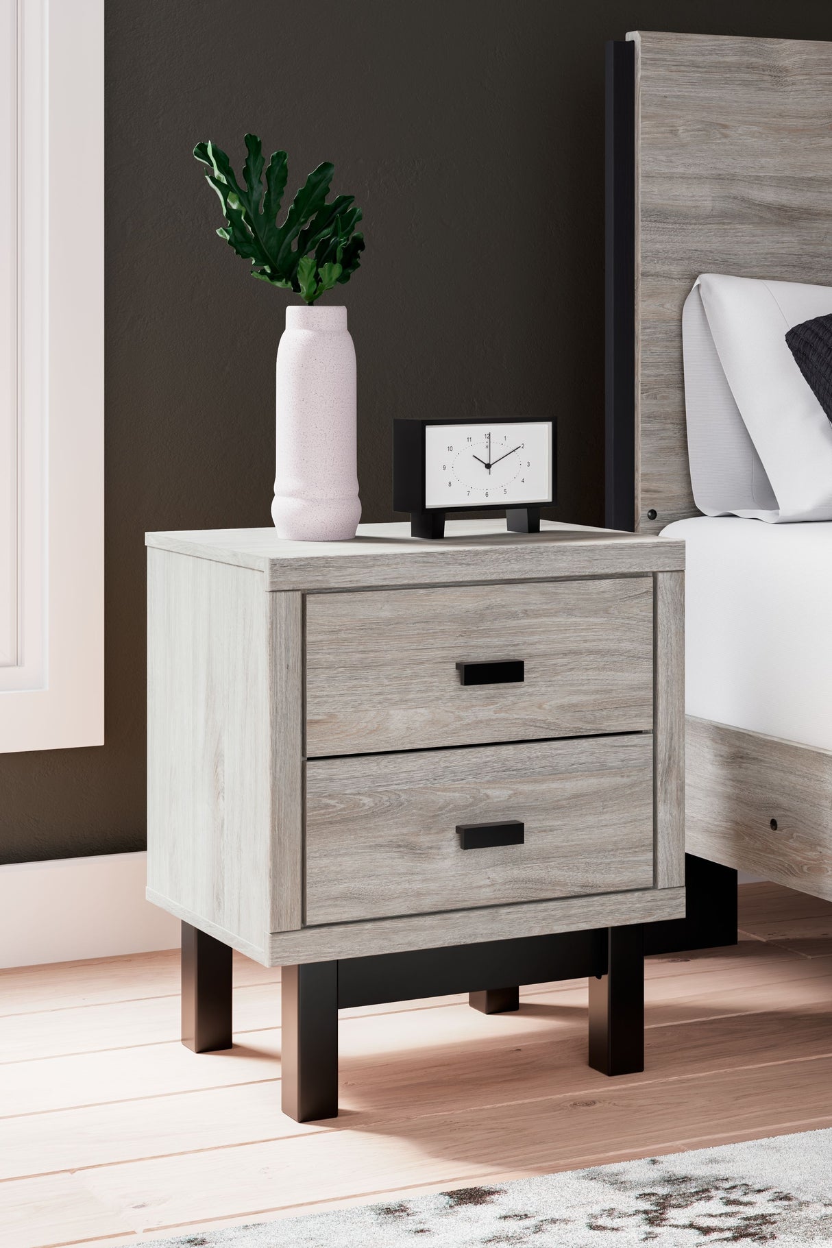 Vessalli - Black / Gray - Two Drawer Nightstand