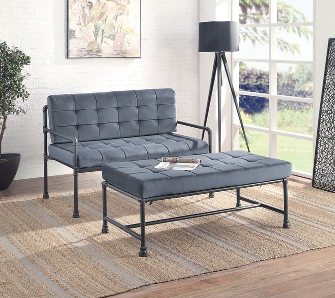 Brantley - Loveseat - Terciopelo gris y acabado gris arena