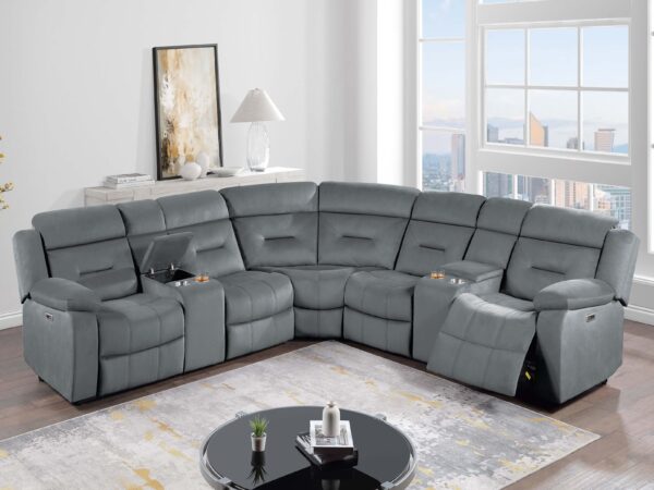 power reclining sectional velvet dark gray