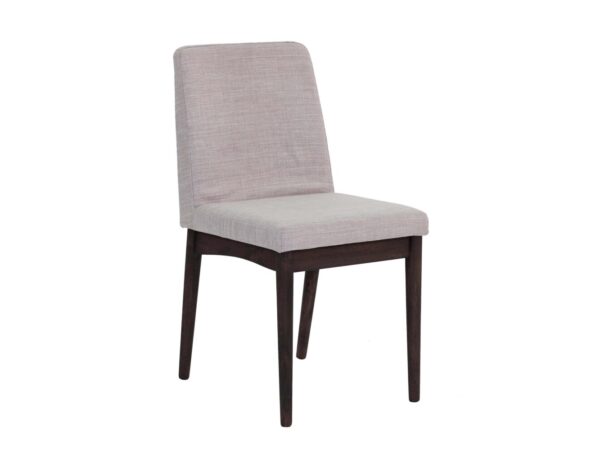 modern walnut wood dining chair with gray upholstery