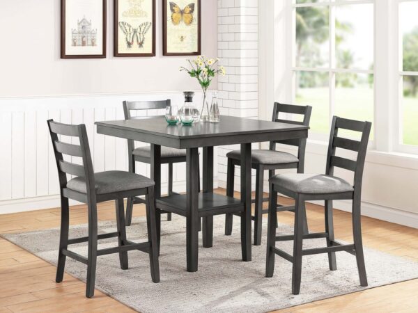 5 pcs counter height square top shelf dining set in gray