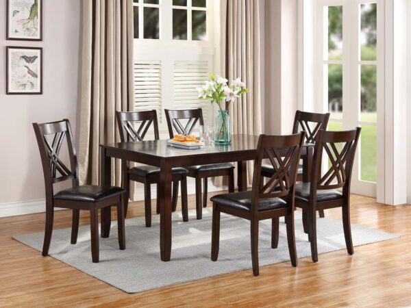 7 pc dining set in black upholstered & brown finish