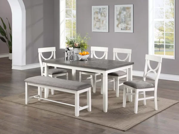 6 pcs classic dining set with bench in walnut or gray (copy)