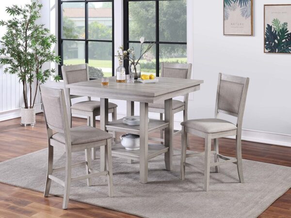 5 piece dining set in Rustic Gray Shelved rubber wood