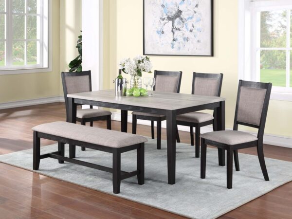 beautiful 6 pc dining set in upholstered two tone gray finish