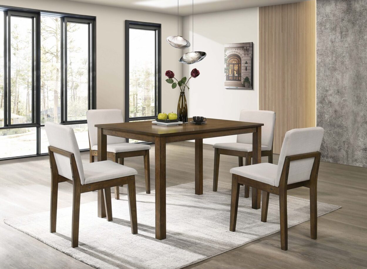 5-Piece Dining Set in Dark Walnut /Beige Padding