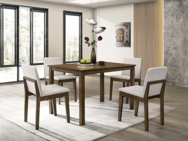 5-Piece Dining Set in Dark Walnut /Beige Padding