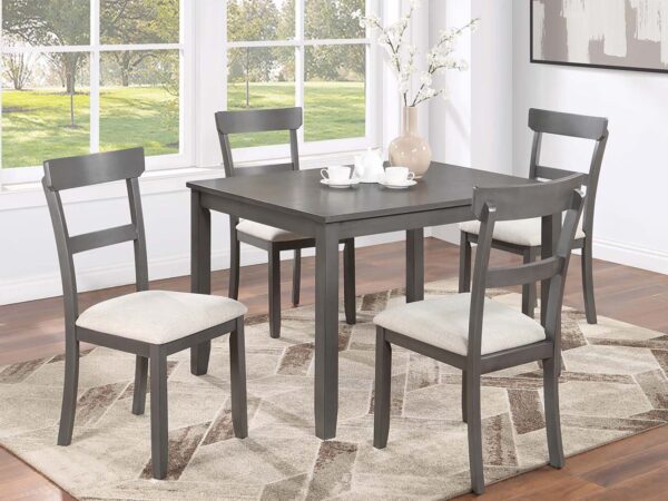 5 piece dining set in gray rubber wood
