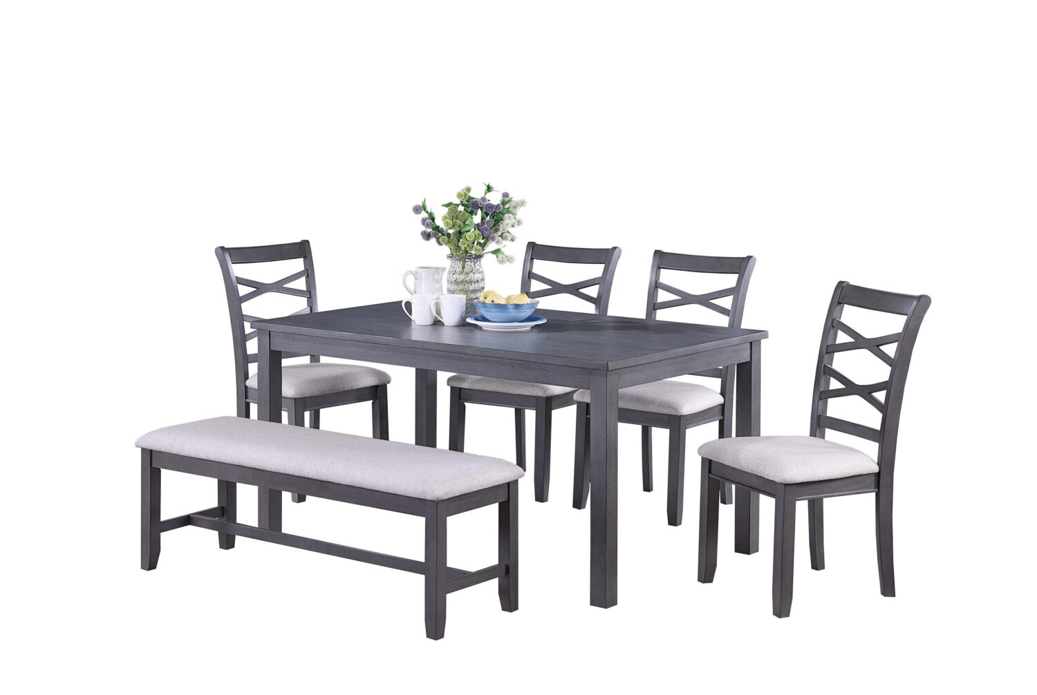 6 pcs classic dining set with bench in charcoal or gray 6 pcs classic dining set with bench in charcoal or gray