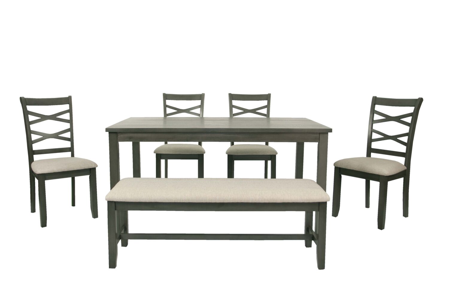 6 pcs classic dining set with bench in charcoal or gray 6 pcs classic dining set with bench in charcoal or gray
