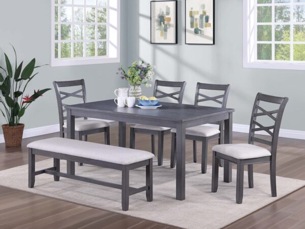 6 pcs classic dining set with bench in charcoal or gray