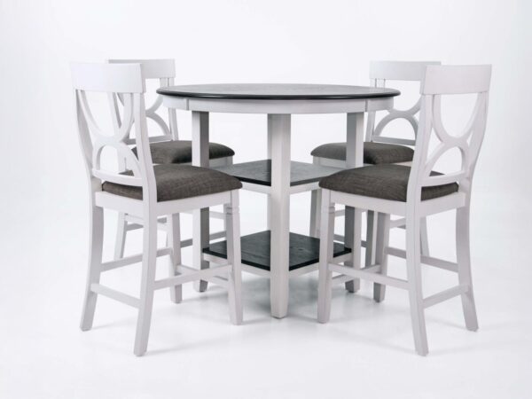5 piece dining set in gray or wht round 2 shelves design