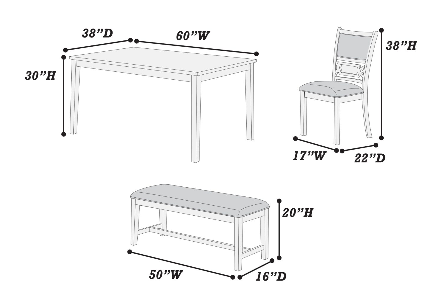 6 pcs classic dining set with bench in gray 6 pcs classic dining set with bench in gray