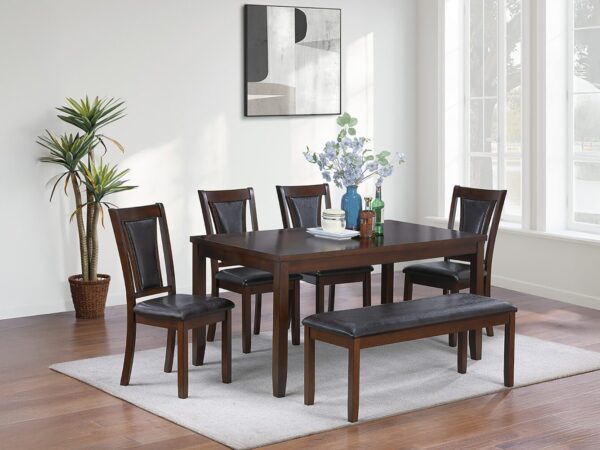 6 pcs classic dining set with bench in gray