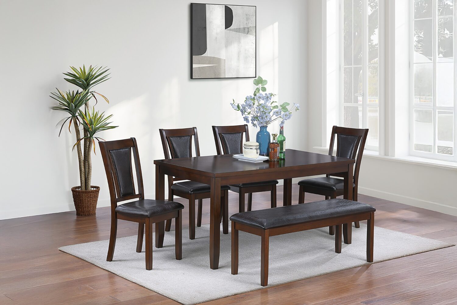 6 pcs classic dining set with bench in gray 6 pcs classic dining set with bench in gray