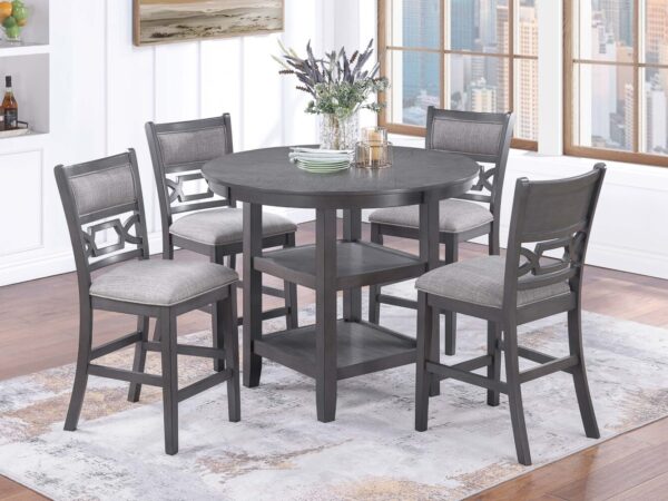 5 piece dining set in gray round 2 shelves design