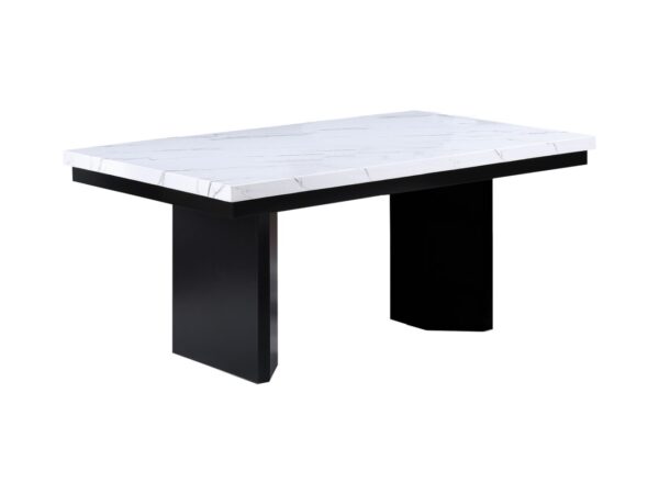 black and faux marble dining table
