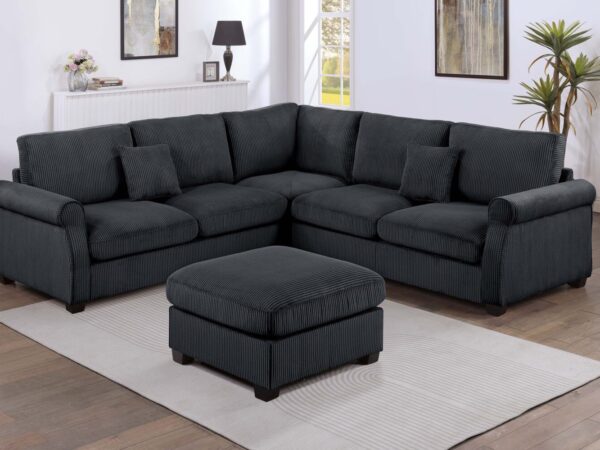 4 piece sectional set w/ ottoman in black corduroy