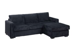 2-Piece Sectional Sofa Chaise in Black Fur-Like Corduroy