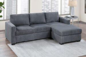 2-Piece Sectional Sofa Chaise in Black Fur-Like Corduroy