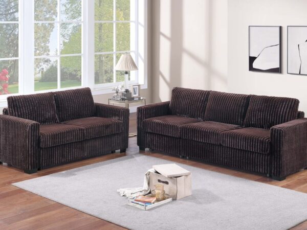 PF8352 2-PC Sofa and Love Seat in Brown Corduroy.