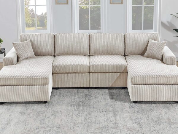3-Piece Sectional Chaise Sofa Set in Black or Ivory Corduroy