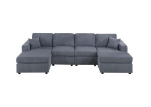 3-Piece Sectional Chaise Sofa Set in D Gray or Fog Gray Corduroy