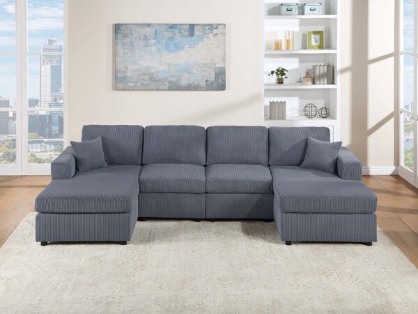 3 piece sectional chaise sofa set in d gray or fog gray corduroy