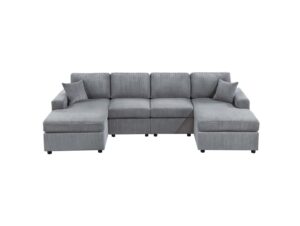 3-Piece Sectional Chaise Sofa Set in D Gray or Fog Gray Corduroy