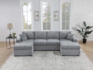 3-Piece Sectional Chaise Sofa Set in D Gray or Fog Gray Corduroy