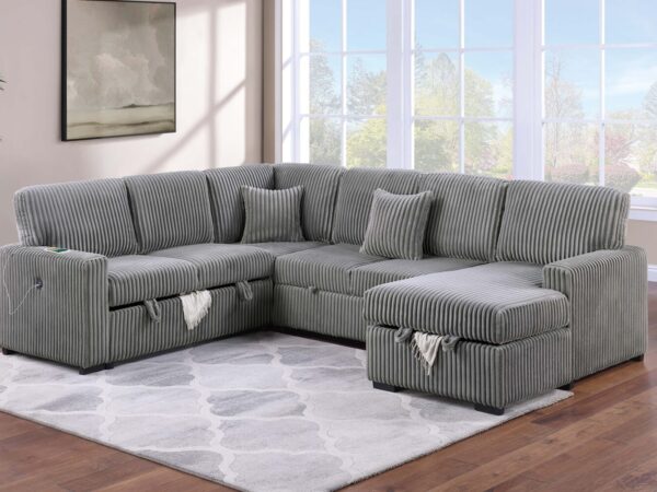 4 piece convertible storage sleeper sectional with usb power