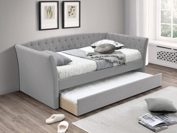 Day Bed w/ Slats + Trundle in charcoal, light brown and light grey