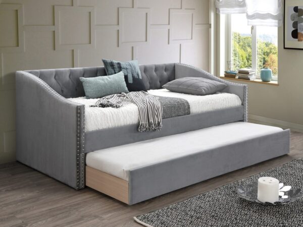 trundle daybed nailhead design in gray velvet