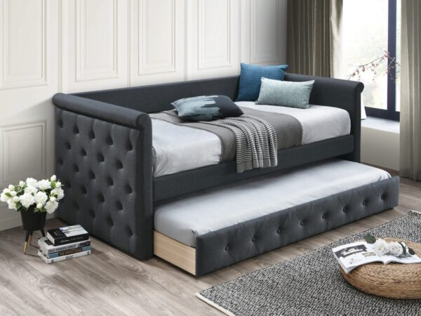 trundle daybed vertical stitch design in charcoal burlap