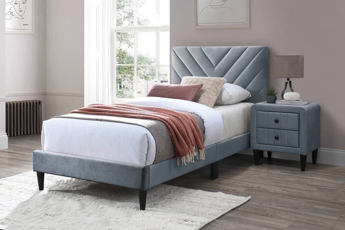 velvet gray, navy or l pink v stitch twin or full bed frame velvet gray, navy or l pink v stitch twin or full bed frame