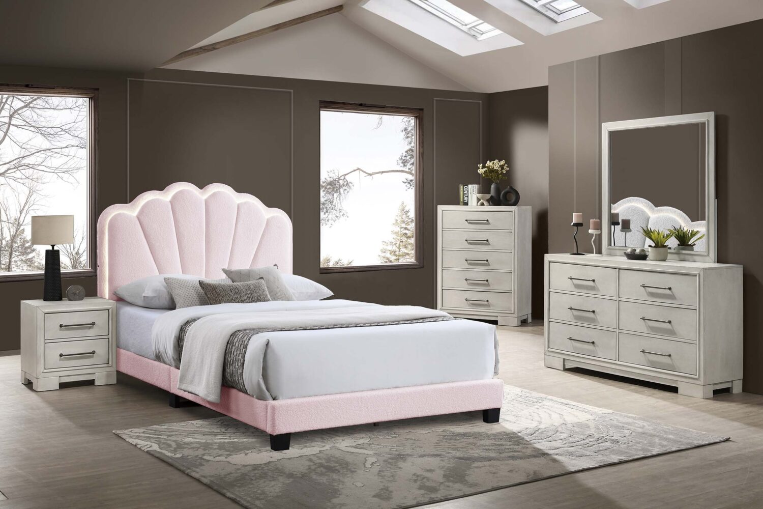 f9675f 1 L Pink Platform Floral Bed Frame in Qn, Fl, Twin
