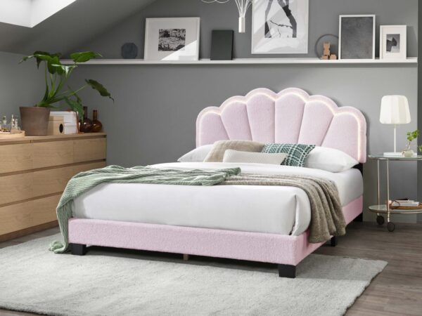 L Pink Platform Floral Bed Frame in Qn, Fl, Twin