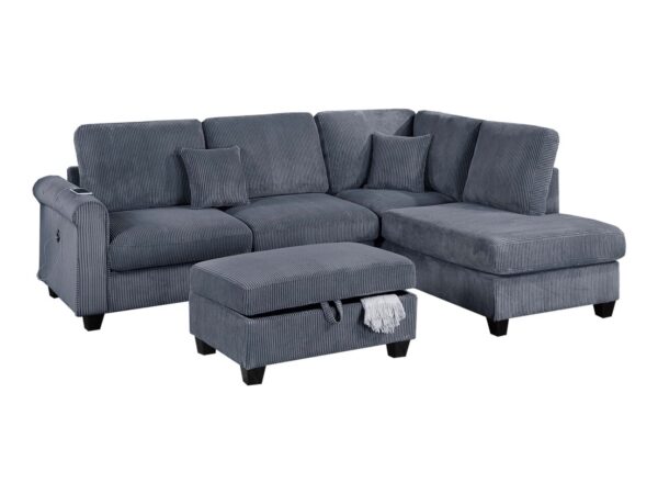 3 piece sectional set raf chaise + laf sofa w/ usb port + storage ottoman
