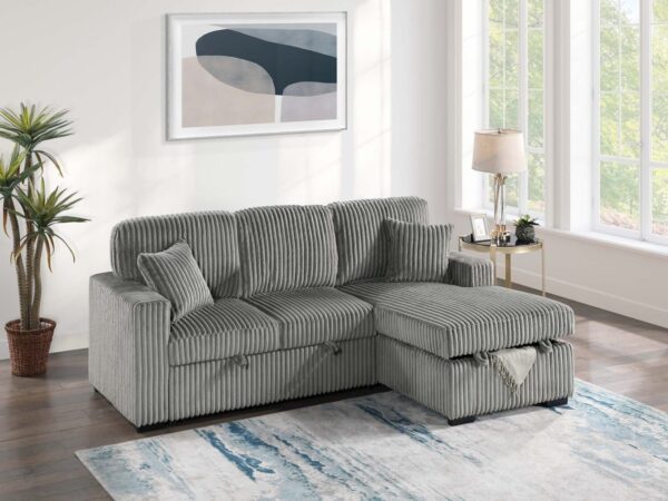 2-Piece Convertible Sectional Sleeper Sofa W/Fold-Down Table & Chaise Storage