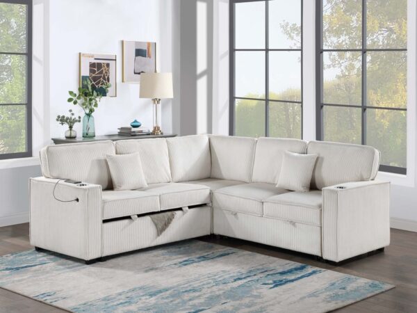 3 piece convertible sectional sleeper sofa w/cupholder, storage, & usb ports