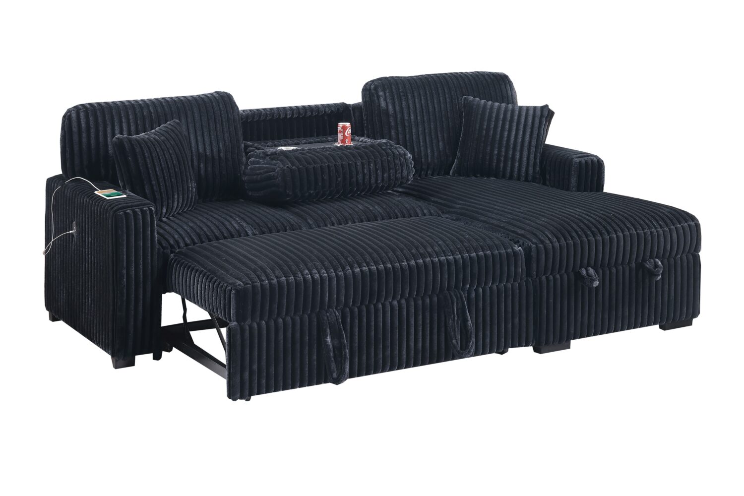 2 piece black or brown sectional sleeper sofa w/fold down table & chaise storage 2 piece black or brown sectional sleeper sofa w/fold down table & chaise storage