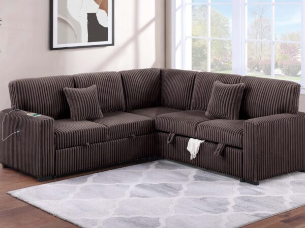 3 piece gray or beige convertible sectional sleeper sofa w/cupholder, storage, & usb ports