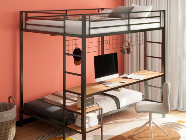 campus metal full/twin workstation bunk bed matte black