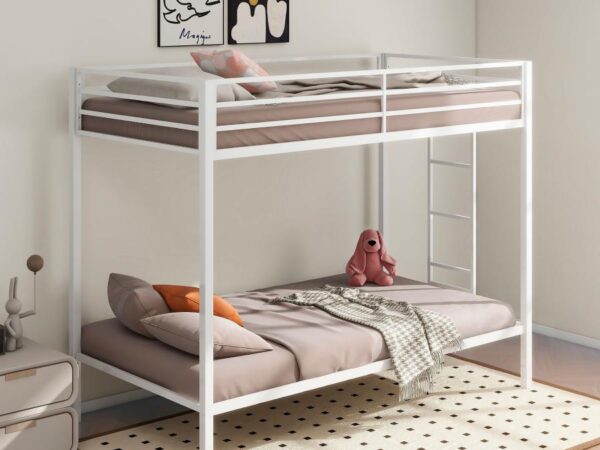 alevera metal twin over twin bunk bed with ladder white