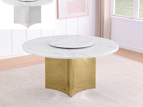 circle white marble dining table w/ lazy susan