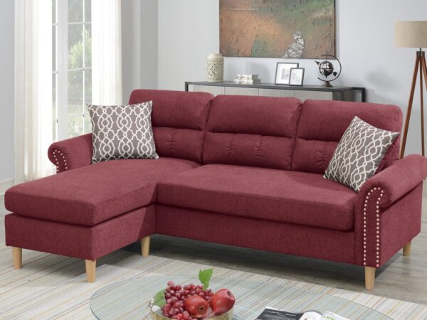 2 pcs nailhead design reversible sectional sofa in red