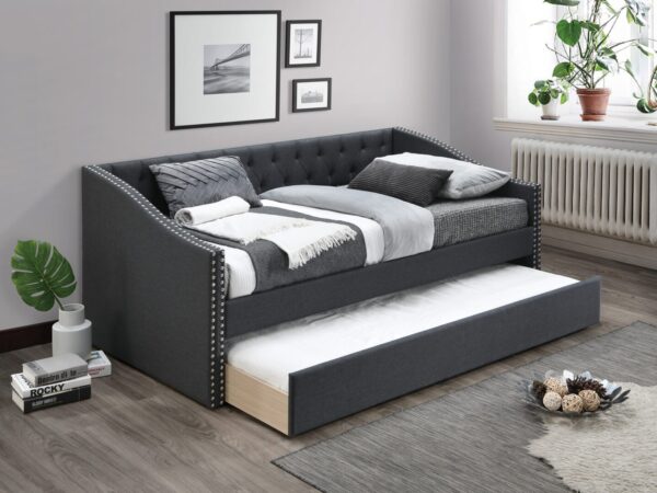 trundle daybed nailhead design in charcoal velvet